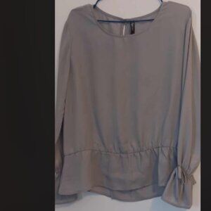 Silver Blouse Long Ruffle Sleeve Holiday Unique Made in Europe Size 10